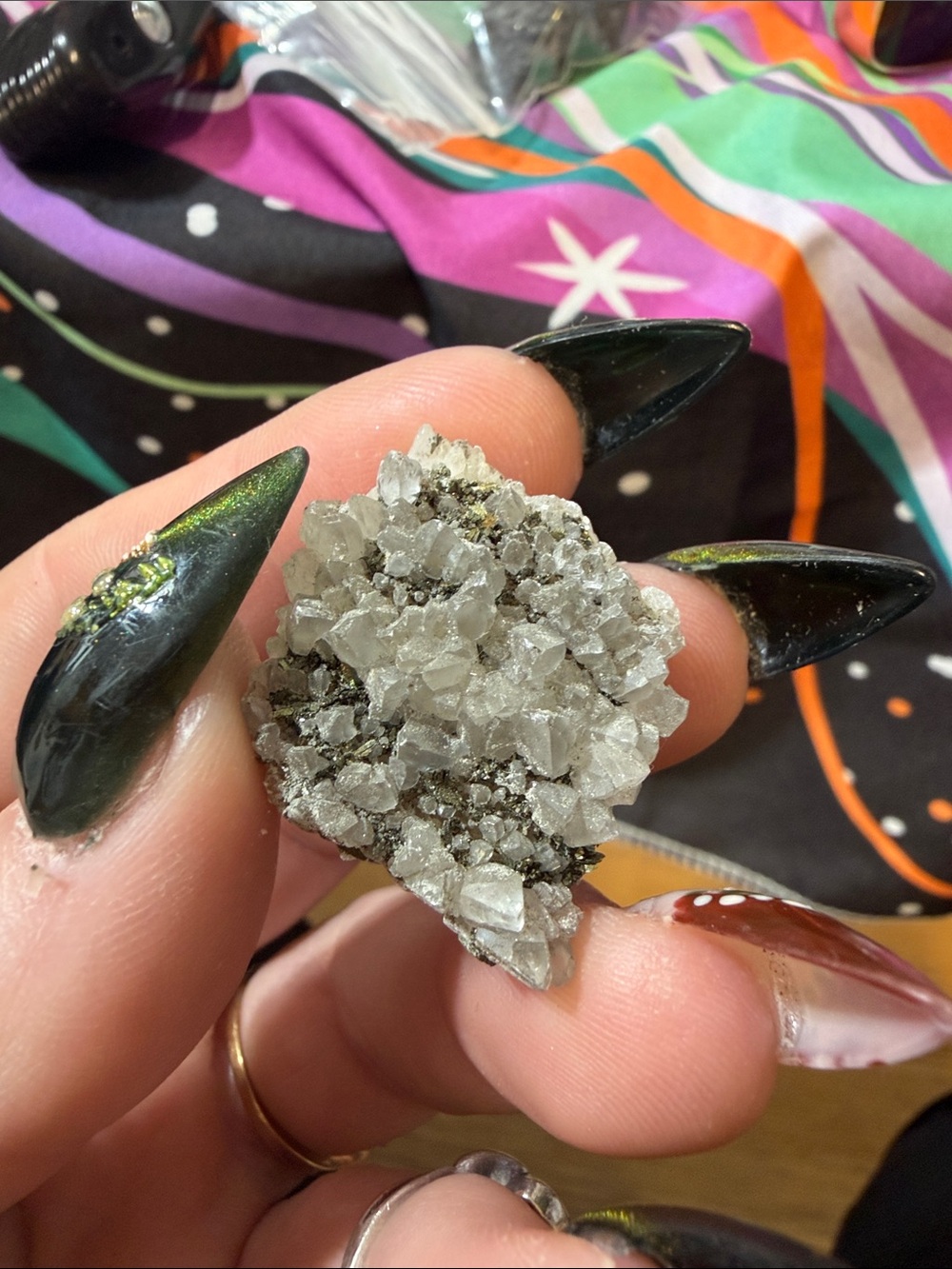 Natural Clear Quartz Cluster with pyrite-Clear Crystal Accent